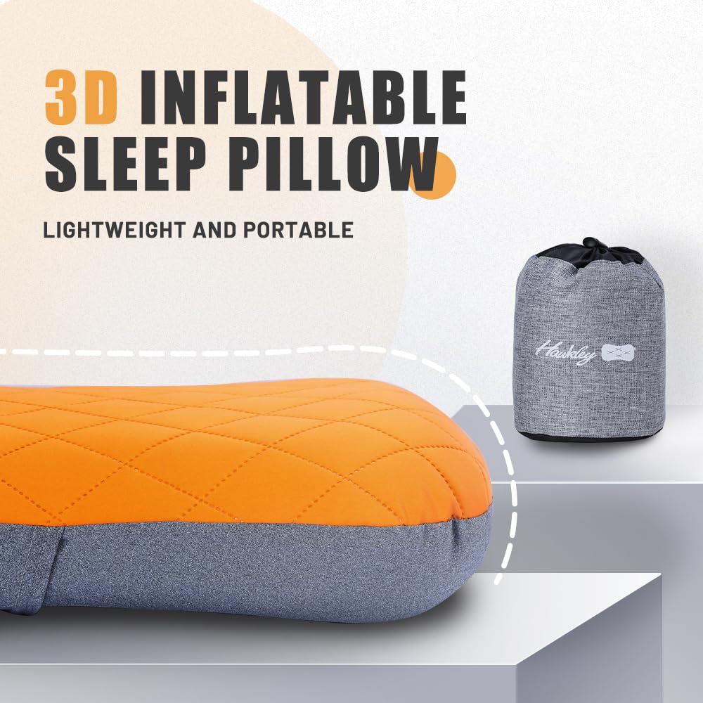 WOLFSTORM Ultra-Light Outdoor Camping Travel Inflatable Pillow, Compact, Comfortable, Ergonomic Inflatable Pillow That Provides Neck and Lumbar Support for Camping, Hiking (Orange and Gray)