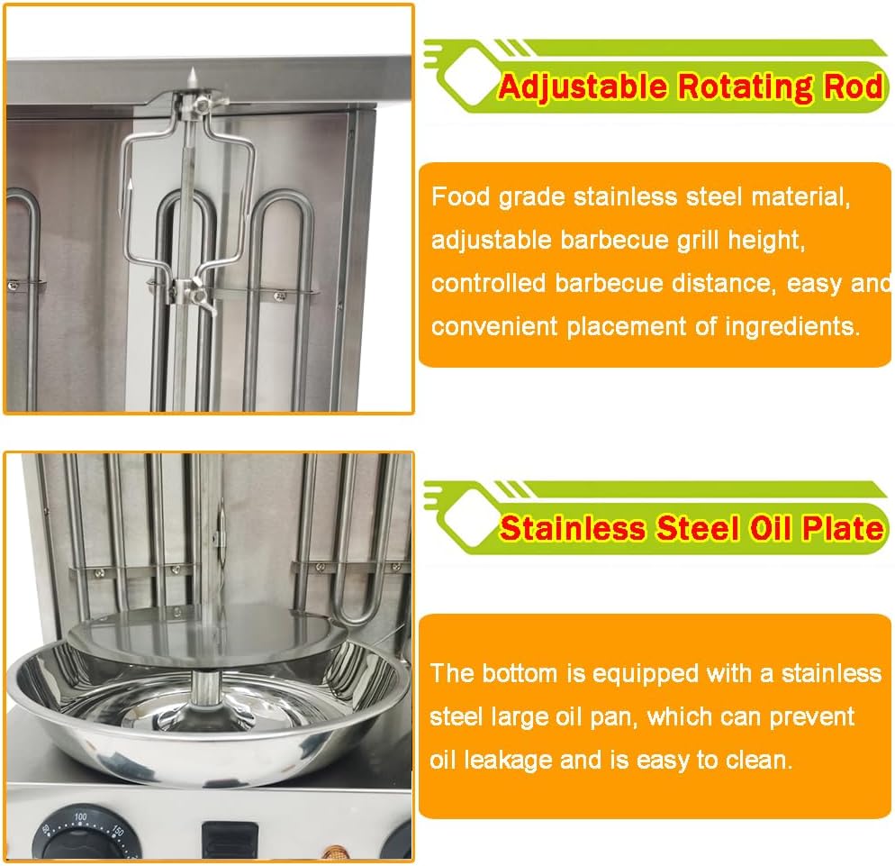 Electric Shawarma Grill Machine Vertical Broiler Rotating Doner Kebab Machine Countertop Gyro Grill Oven Rotisserie Shawarma with 3 Burners for Home Kitchen 3600W