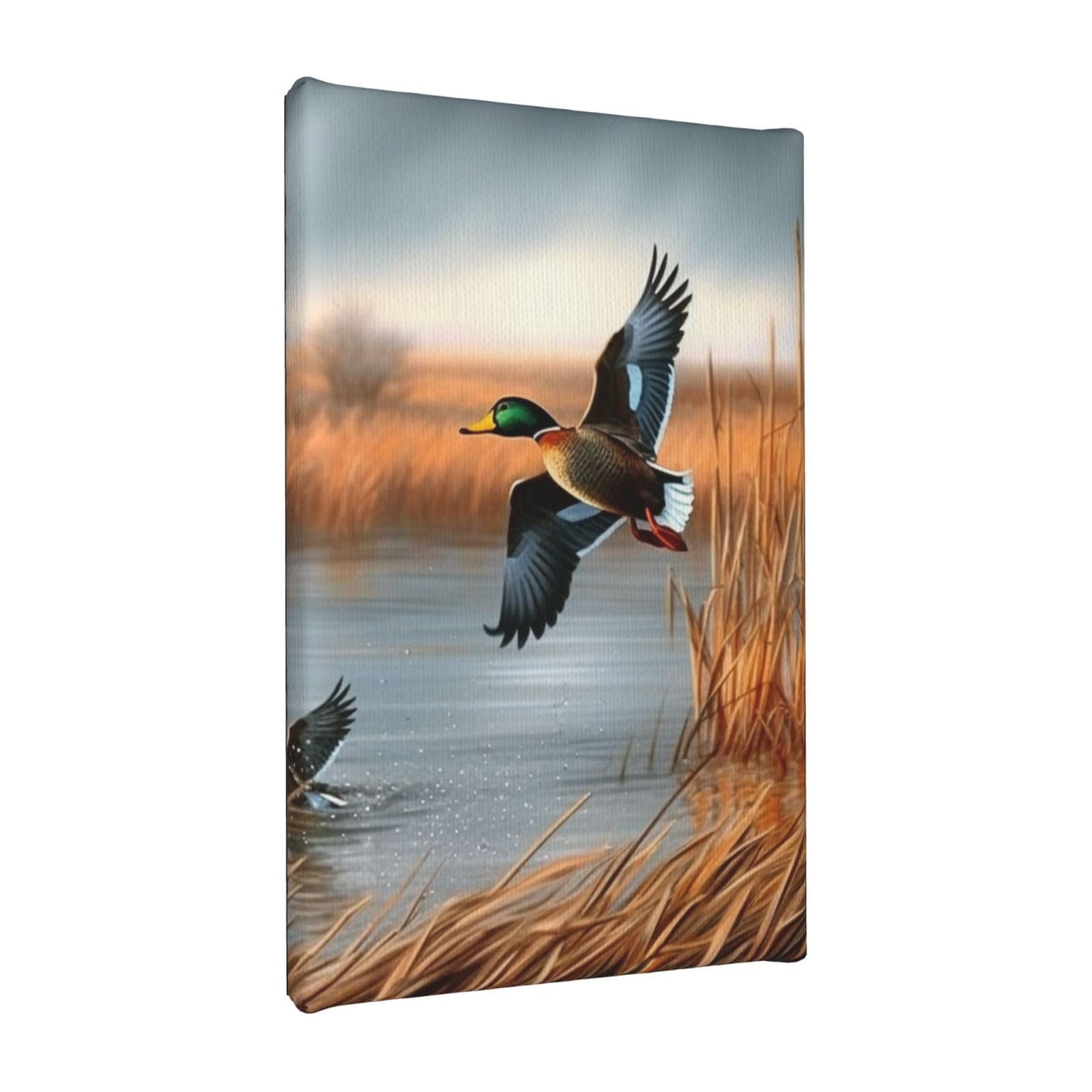 YKLJG Hunting Flying Wild Duck 1 Printed Wall Art Canvas Painting 20x30 CM Wooden Framed Picture Painting Artwork Prints for Bedroom Kitchen Home Office Decor
