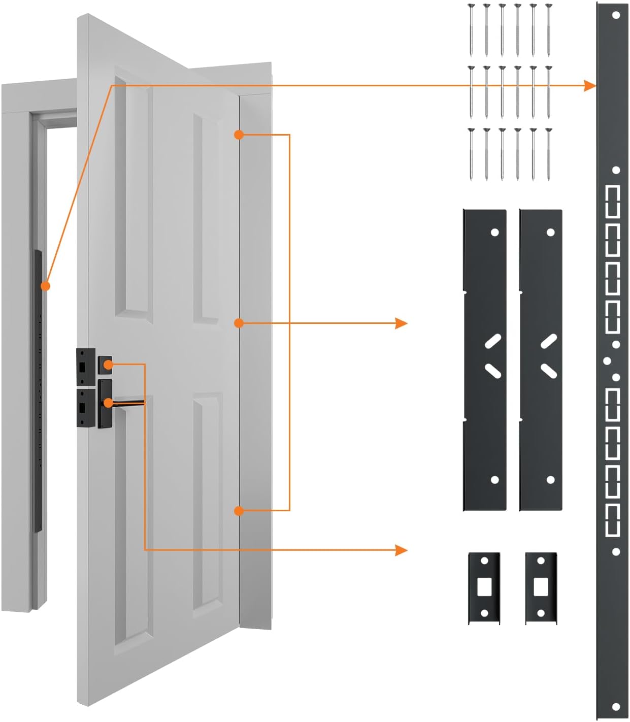 Door Armor MAX 5-Piece Kit - 46" Heavy Duty Steel Door Reinforcement System, Anti-Kick Security Plates for Jamb, Hinges & Lock, Easy 30-Min Install with Template, Corrosion Proof Black