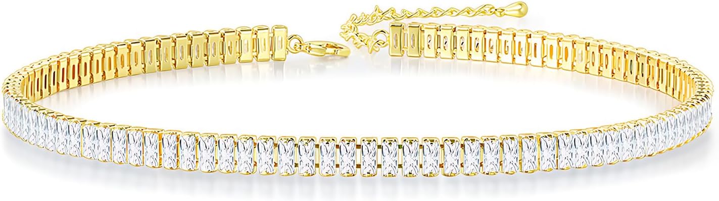 Women Multicolor Gemstone Necklace, Rainbow Cubic Zirconia Gold-Tone Chain, Adjustable Statement Jewelry for Parties, Weddings and Gifts