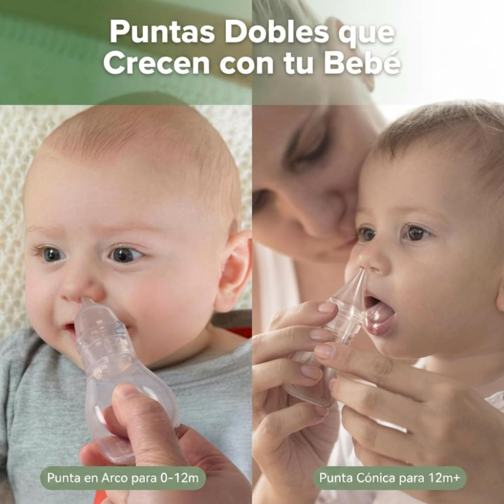 haakaa Aspirateur Nasal Bébé en Silicone, Mouche-Bébé Manuel Easy-Squeeze, Nettoyeur de Nez pour Nouveau-né et Tout-petit 0M+, Transparent, avec 1 Embout de Rechange