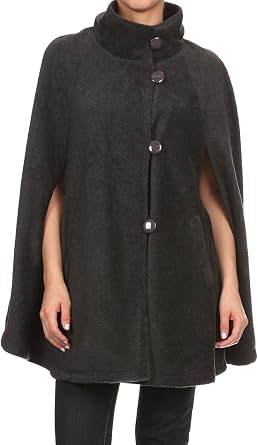 LL Womens Cape Poncho Coat Fall Winter Soft Fleece Open Front Button