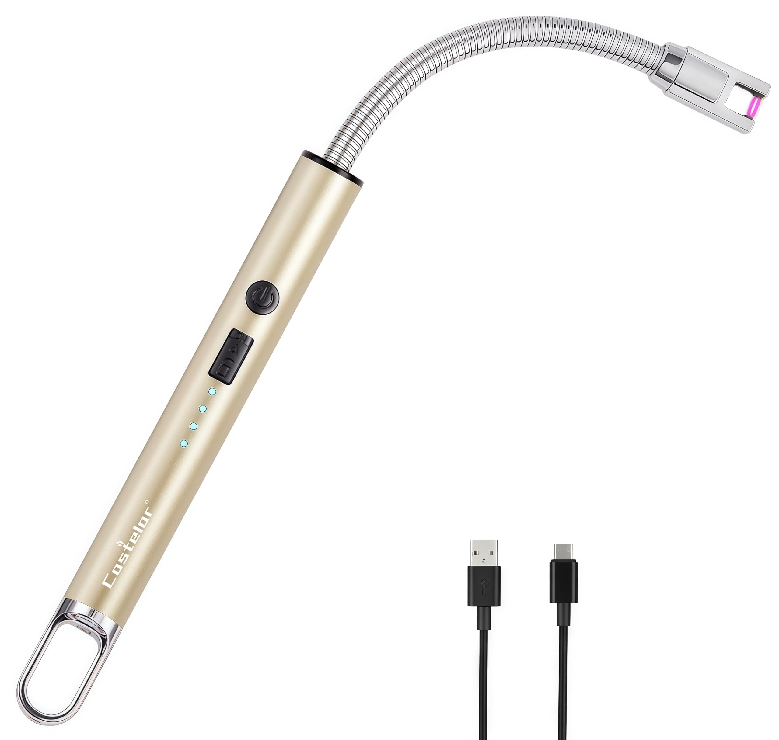 Castelar Electric Candle Lighter with Long Flexible Neck USB Rechargeable Arc Lighter with Safety Lock for Candle BBQ