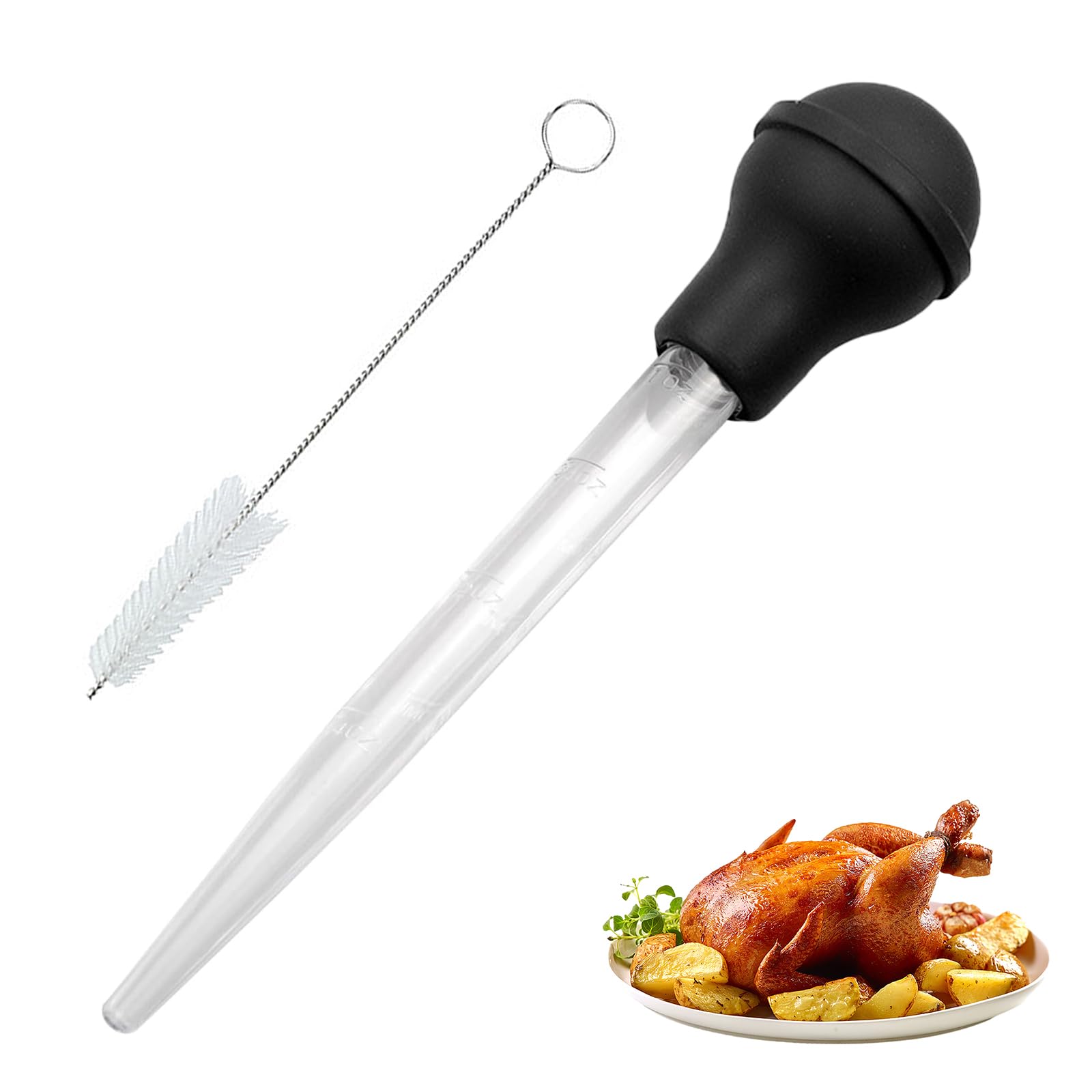 2Pcs Large Turkey Baster, Baster for Cooking, Turkey Oil Dropper with Brush