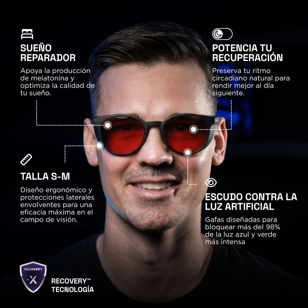Horus X • Gafas Luz Azul Hombre Mujer Lentes Rojas | 99% Gafas Rojas Bloqueo Luz Azul y Verde para Pantallas por la Noche | Gafas Luz Roja