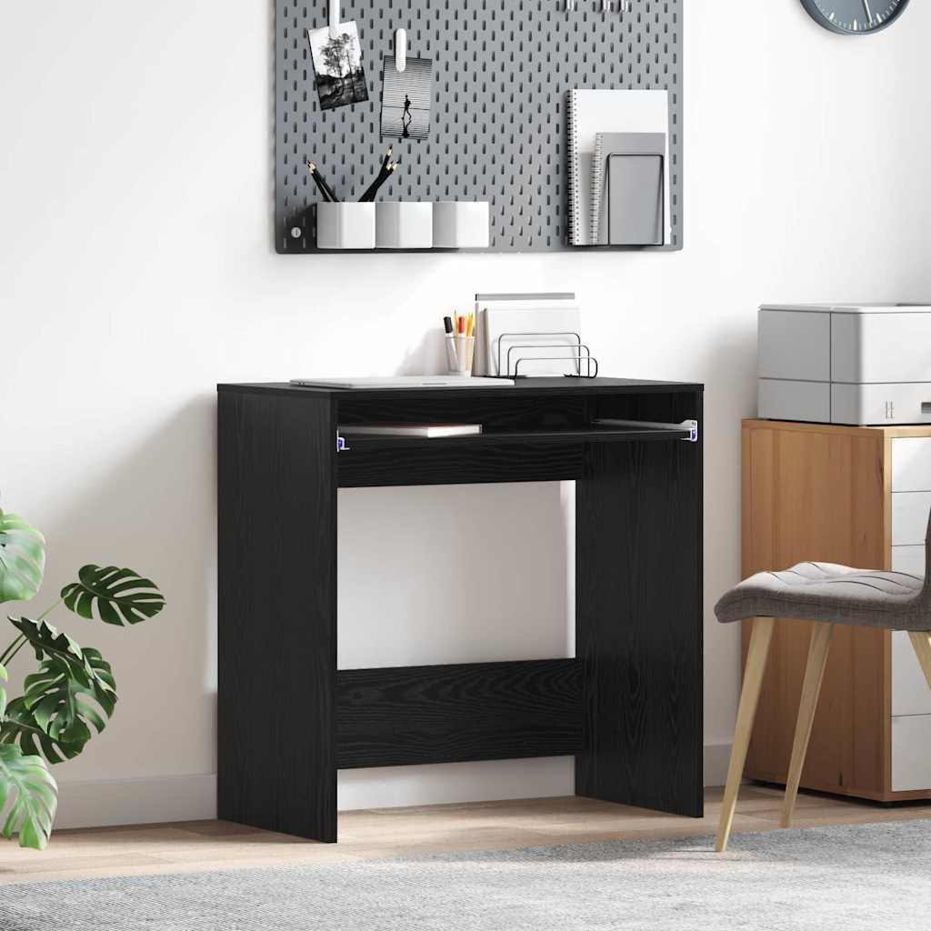 Scrivania per computer, tavolo da lavoro, segretario, postazione di lavoro, ufficio, in legno, colore nero, effetto rovere, 77,5 x 43 x 79 cm, con cassetto, per computer portatile, monitor PC