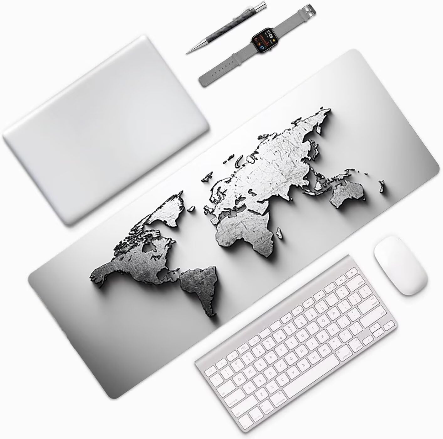Lpfieonn Karte Großes Schreibtischunterlage, XXL Schreibtischunterlagen, Weiß XXL Wasserdicht Gaming Mousepad mit Vernähter Rand und Rutschfeste Gummibasis, für Laptop/Hause/Büro 120x60cm PF-3419