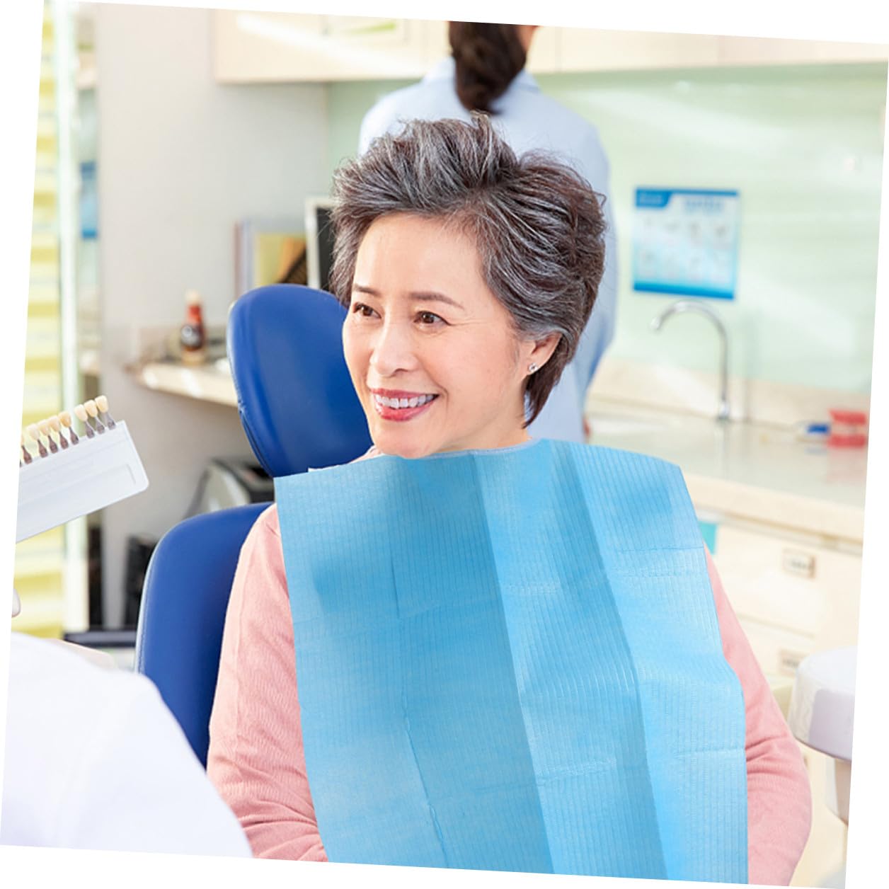 Zerodeko 60pcs Disposable Dental Bibs Blue Protective Beauty Bibs for Adults and Elderly Breathable Non-Stick Ply Patient for Dentist Visits and Oral Care
