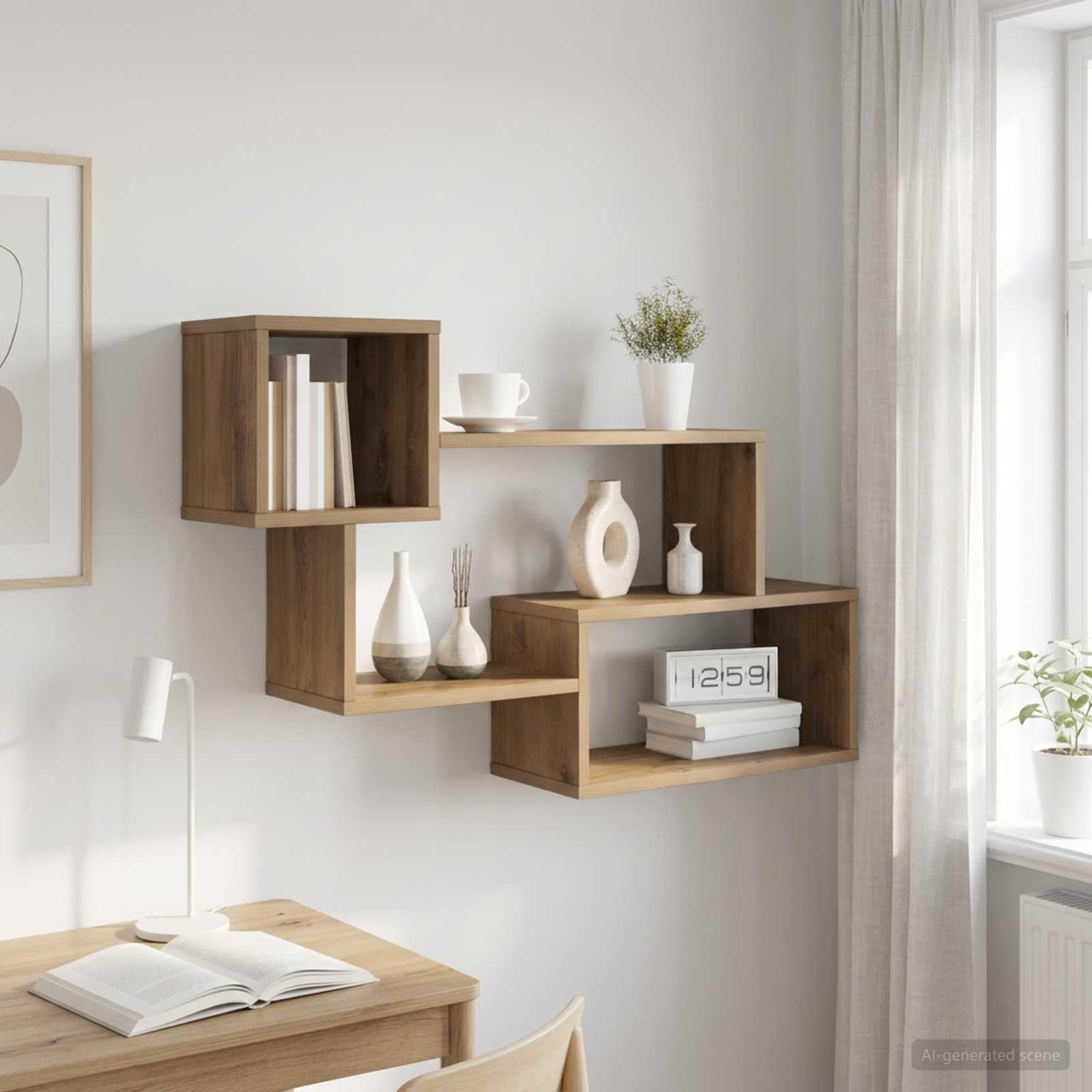 Schwebendes Wandregal Artisan Eiche Holzwerkstoff 87 x 20 x 55 cm für Wohnzimmer Küche Bad, Platzsparendes Regal mit Wandhalterung und Stauraum für Deko