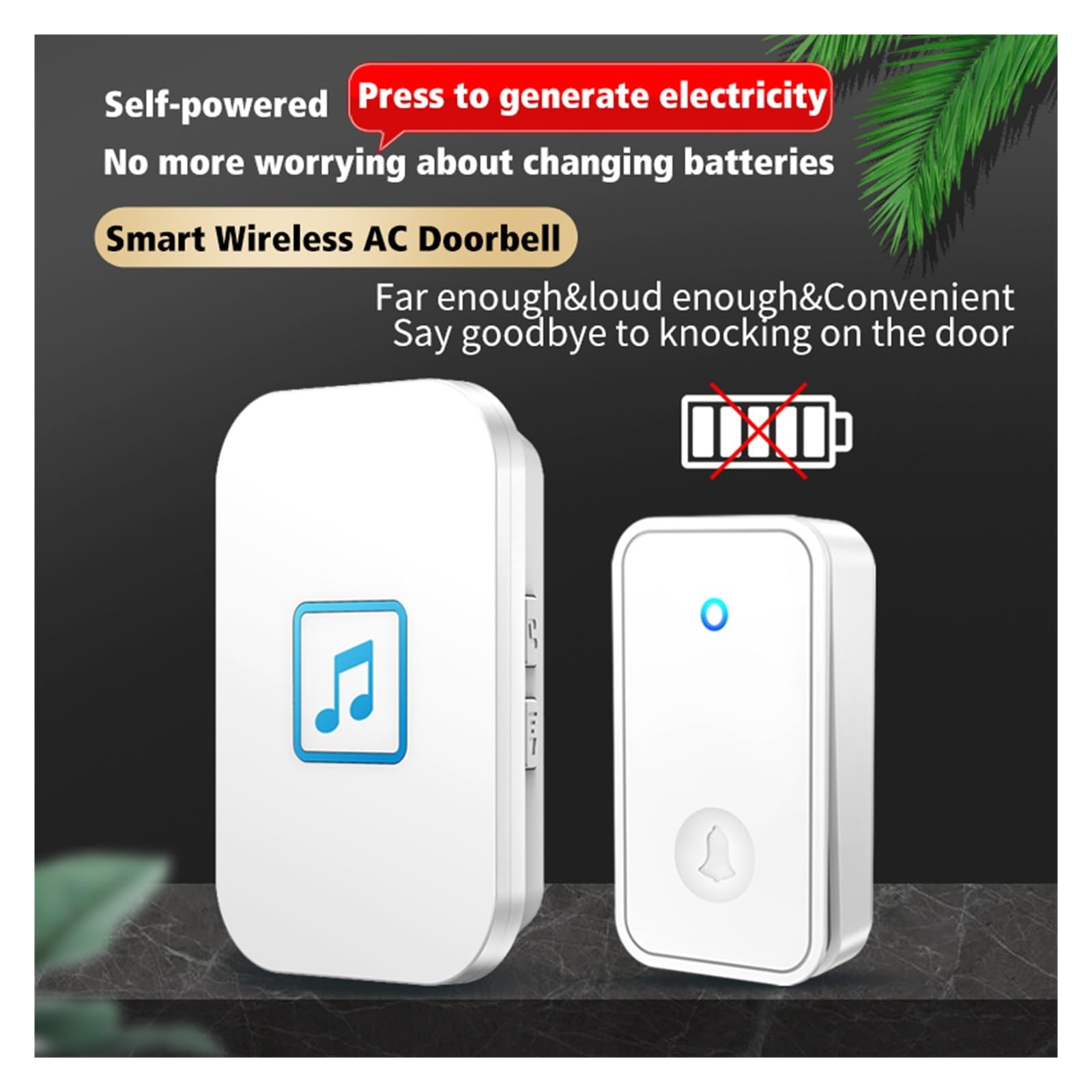 Inteligentny dzwonek do drzwi z własnym zasilaniem Bezprzewodowy dom o bardzo dużym zasięgu Wodoodporny dzwonek Elektroniczny pilot Osoby w podeszłym wieku Pager (Color : White, Size : E/U)
