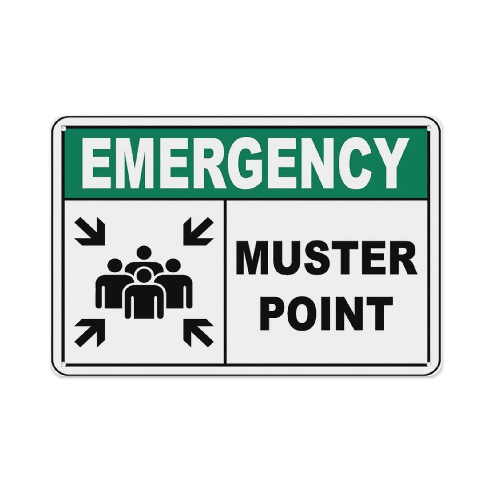 Emergency Muster Point Sign Aluminum Tin Warning Signs For Home Outdoor Garden 8x12 Inch