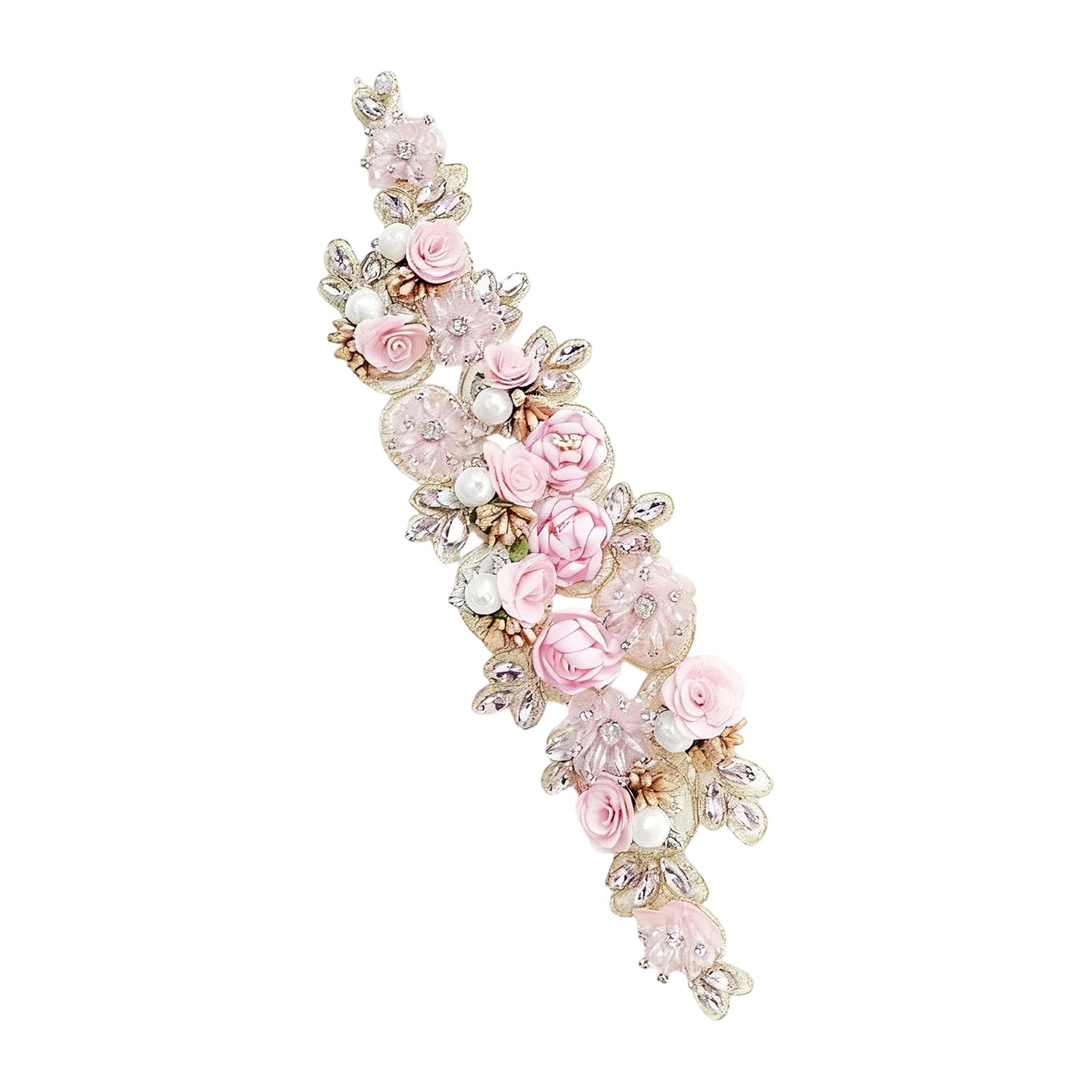 Jazuaiao Sewing on Embroidered Applique Rhinestones Flower Embellished Patches for Wedding Dress Jackets Clothing Embellishment Applique
