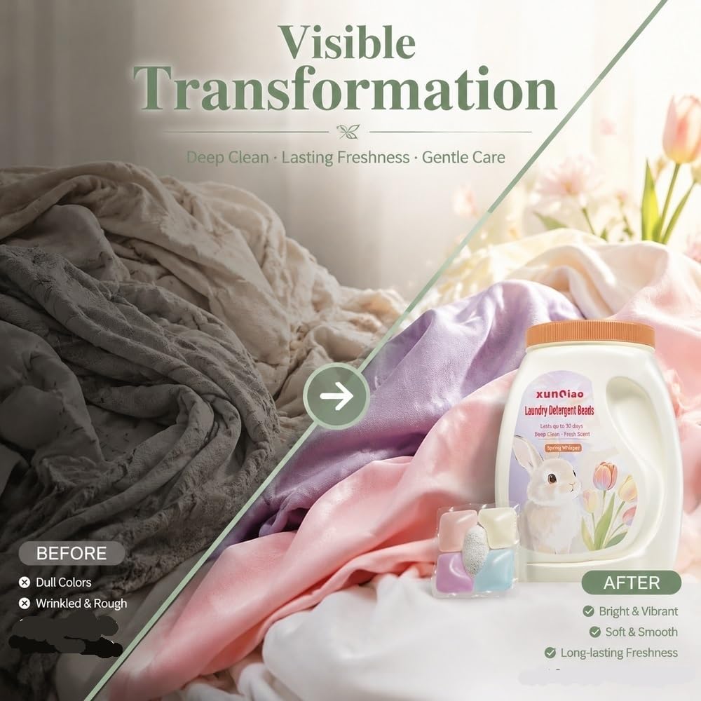 Perle for bucato 5 in 1, rimozione macchie, profumo fresco, 50 ct | Pulizia profonda multicamera, profumo duraturo, cura delicata.