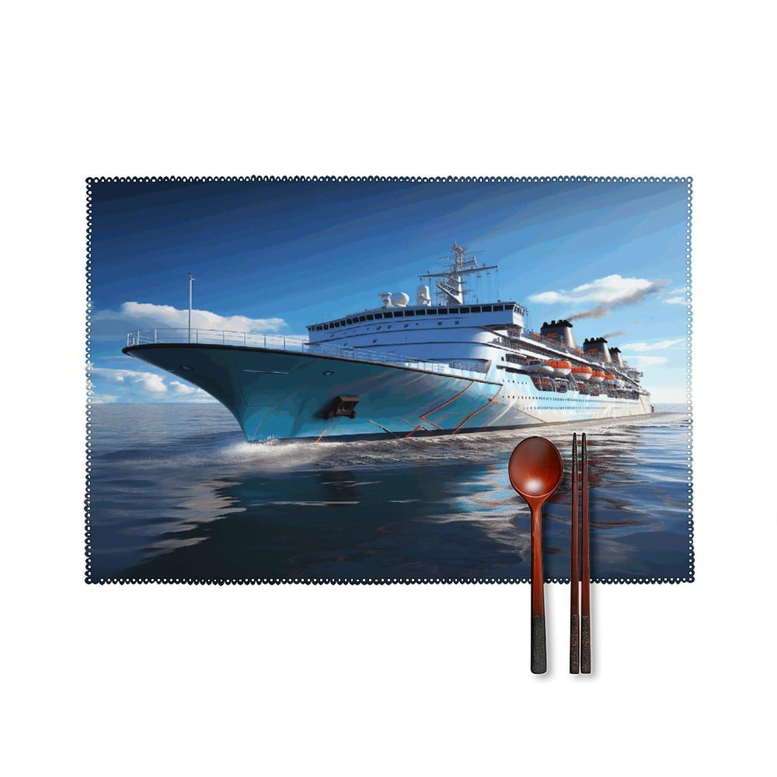 Ocean Ferry Boat Placemats Set of 4 Heat Resistant Non-Slip Place Mats for Dining Table Washable Placemat Wipeable Dining Table Mat Canvas Place Mats Dining Table Decor