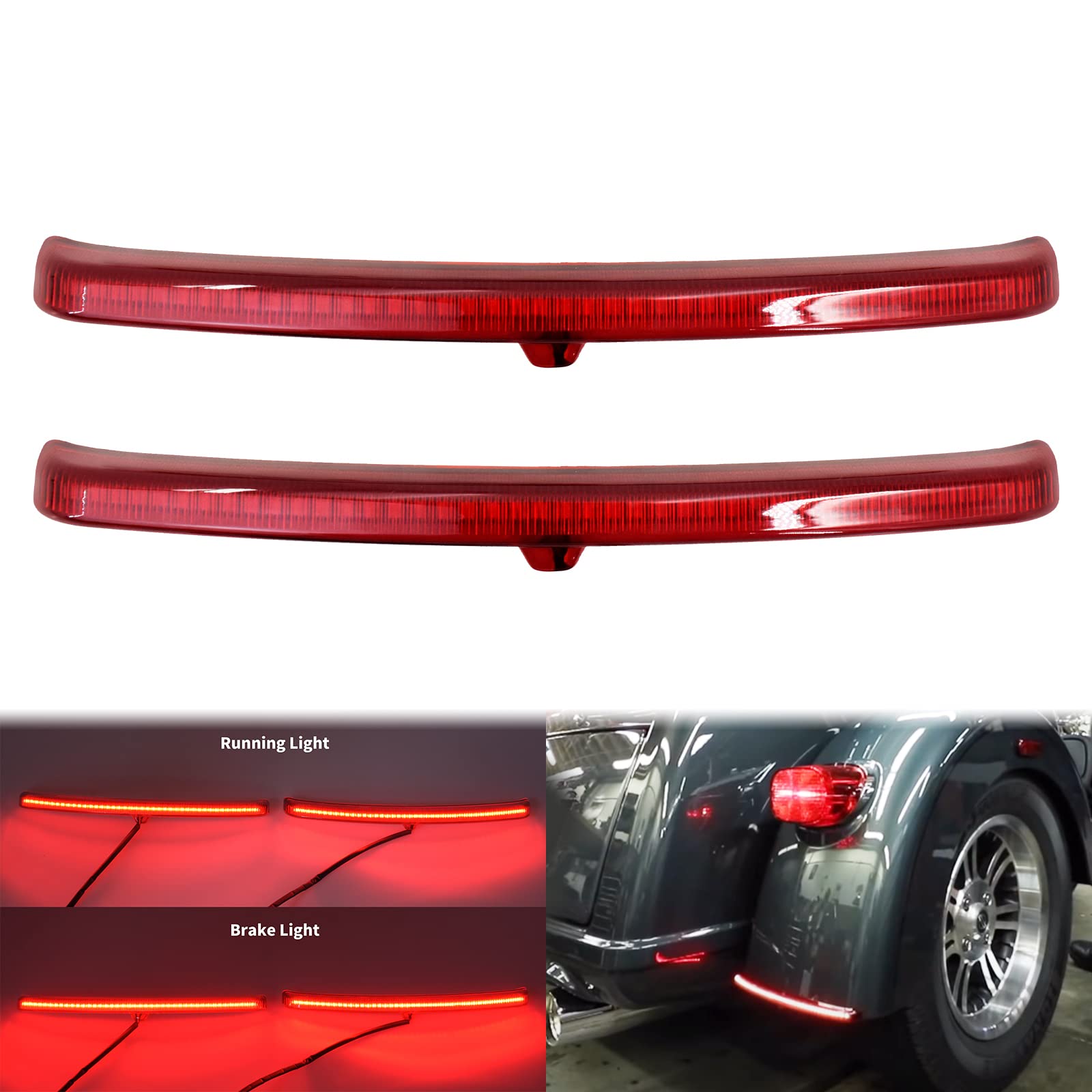 HDBUBALUS Motorcycle Rear Fender Blades Led Tail Light Brake Stop Running Lamp for Harley Touring Trike Glide 2009-2025 (Color: Red)