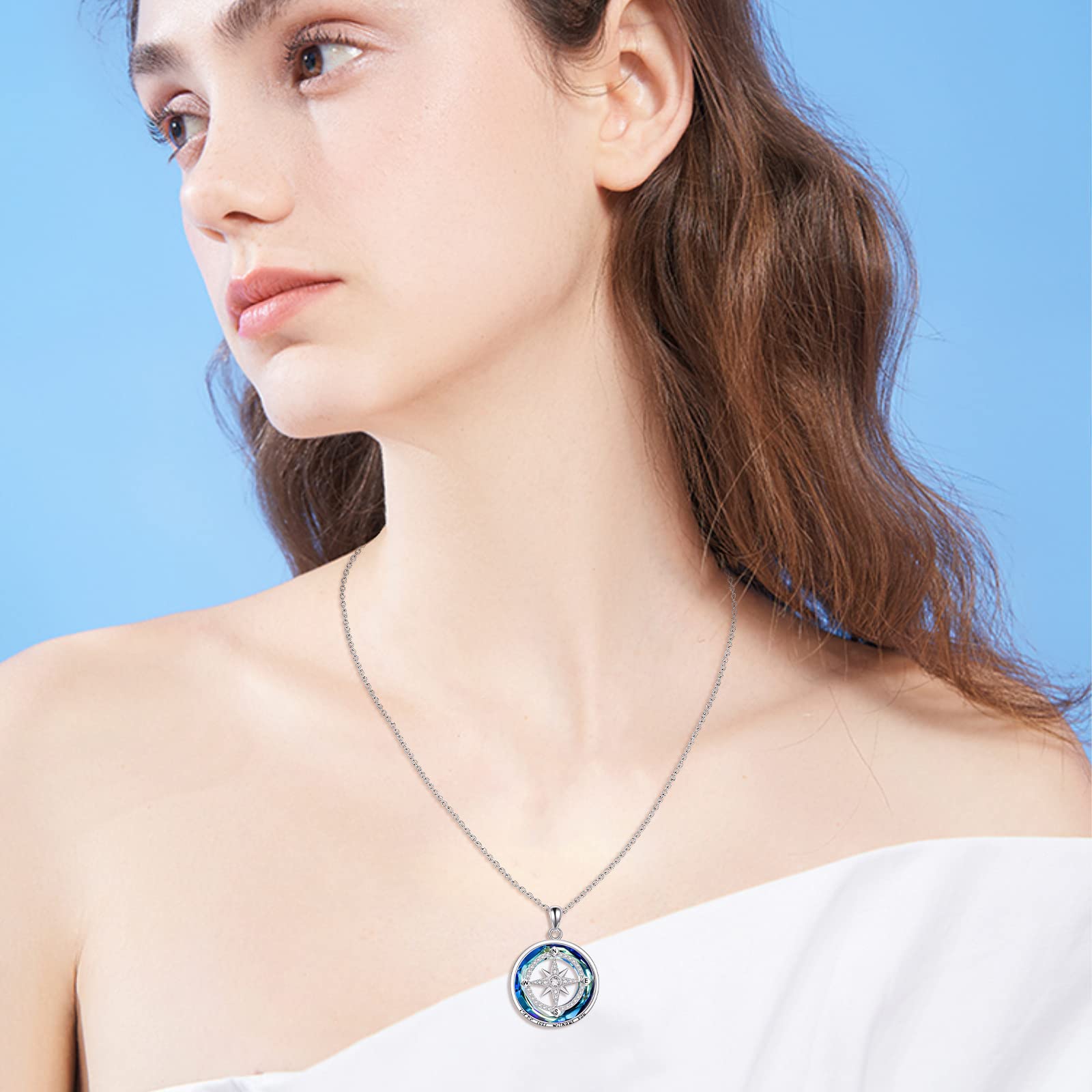 VONALA Collana con bussola da donna in argento Sterling Ocean Compass Pendant Collana I Will Be Lost Without You Amicizia Talismano Viaggio ispiratore laurea Gioielli regalo per donne, 21.2*20.5mm,