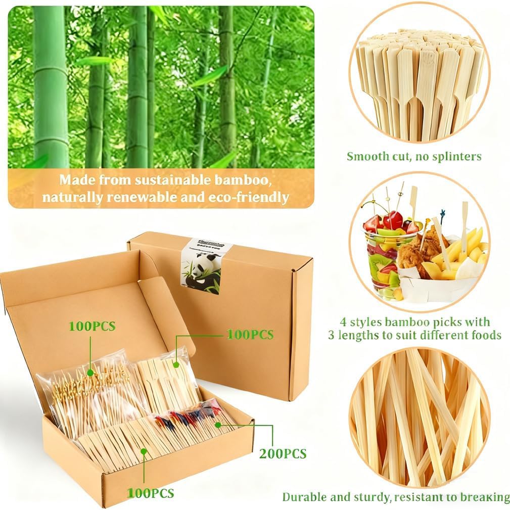 500 palillos de dientes de cóctel para aperitivos, pinchos de frutas para aperitivos, palillos de dientes de fiesta para aperitivos, palillos de embutidos, palillos de cóctel para aperitivos, palillos