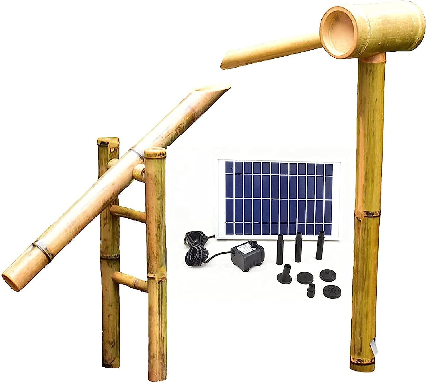 CRUISINGSS Fuente de Agua para jardín, Bomba de Fuente con energía Solar, Fuente de bambú, Bomba de Estanque con Panel Solar de 5 W, Fuente de Agua para jardín, decoración de jardín con Bomba