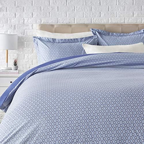 Amazon Basics Light-Weight Microfiber Duvet Cover Set with Zipper Closure - Full/Queen, Blue Damask