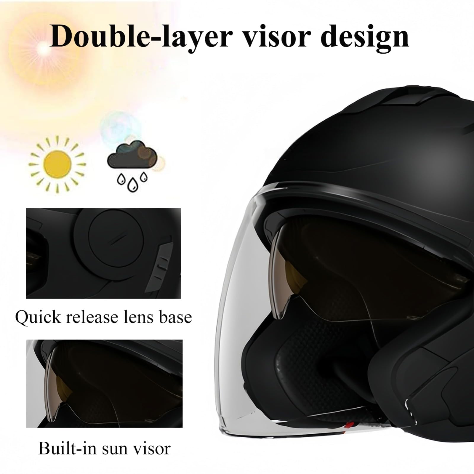 Casco Moto Jet Leggero Con Visiera, Casco Semiaperto Adulto Con Doppia Visiera, Casco Moto 3/4 Stile Per Adulti Uomini Donne Omologato ECE 2205