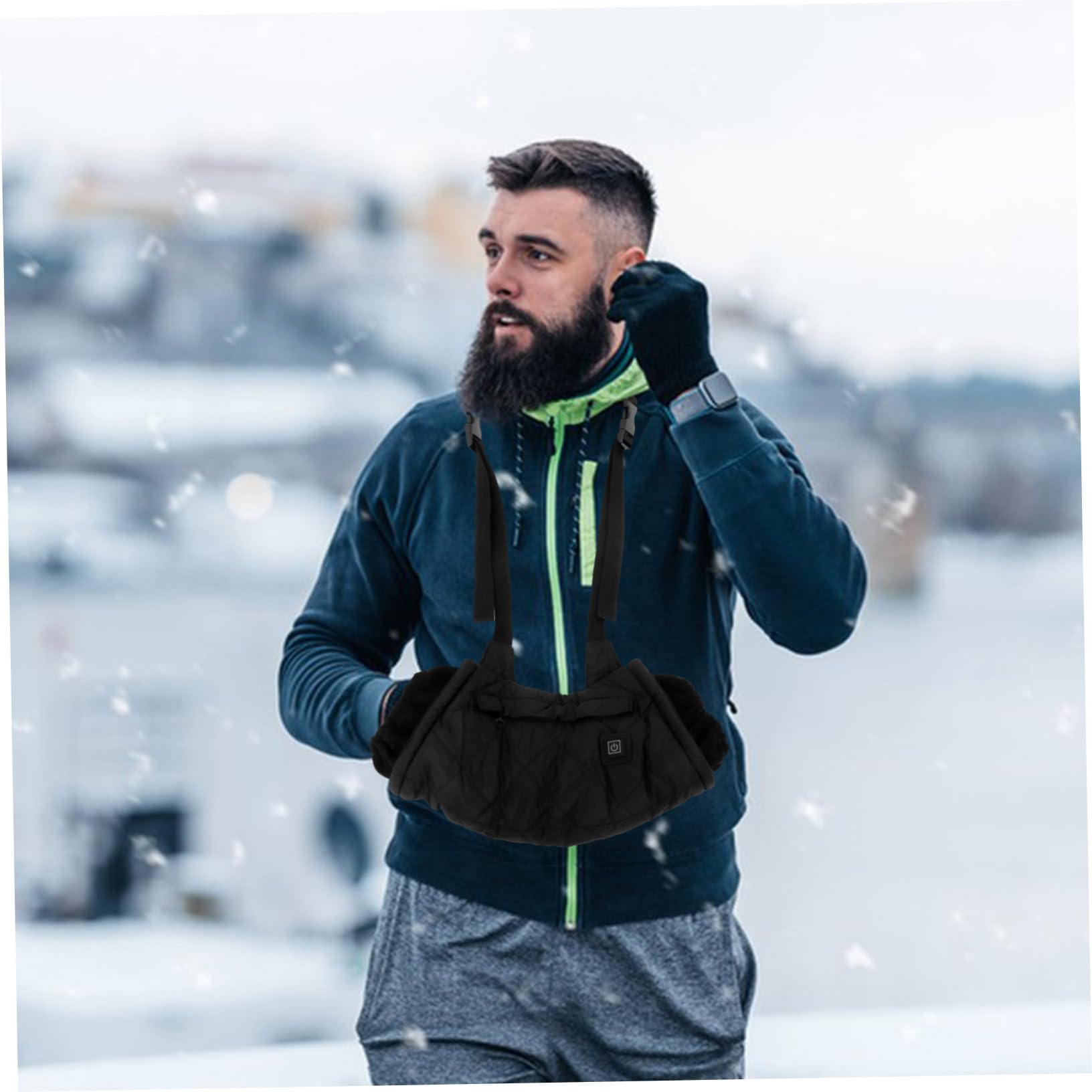 Scaldamani Elettrico Portatile, Borsa Termica Nera in Cotone Trapuntato e Poliestere, Cavo Usb, per Inverno e Feste