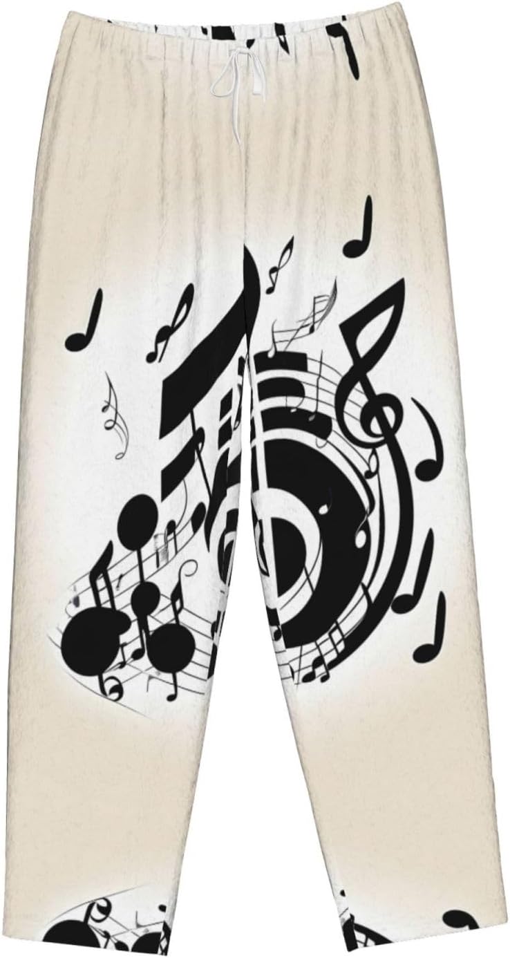 Music Note Print Cozy Christmas Pajama Pants,Flannel Pajama Bottoms,Cater To Various Body Types