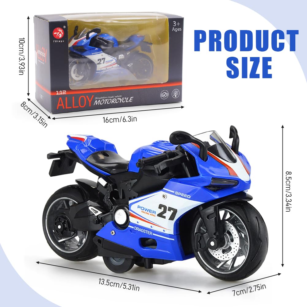 FCXVXCL Motorbike Toys Highly Simulation Motorbike Model Motorcycles Toy for Kids Motorcycle Alloy Collection Hobby Gift Racing Model Decoration Friction Powered Vehicle Blue - Image 2