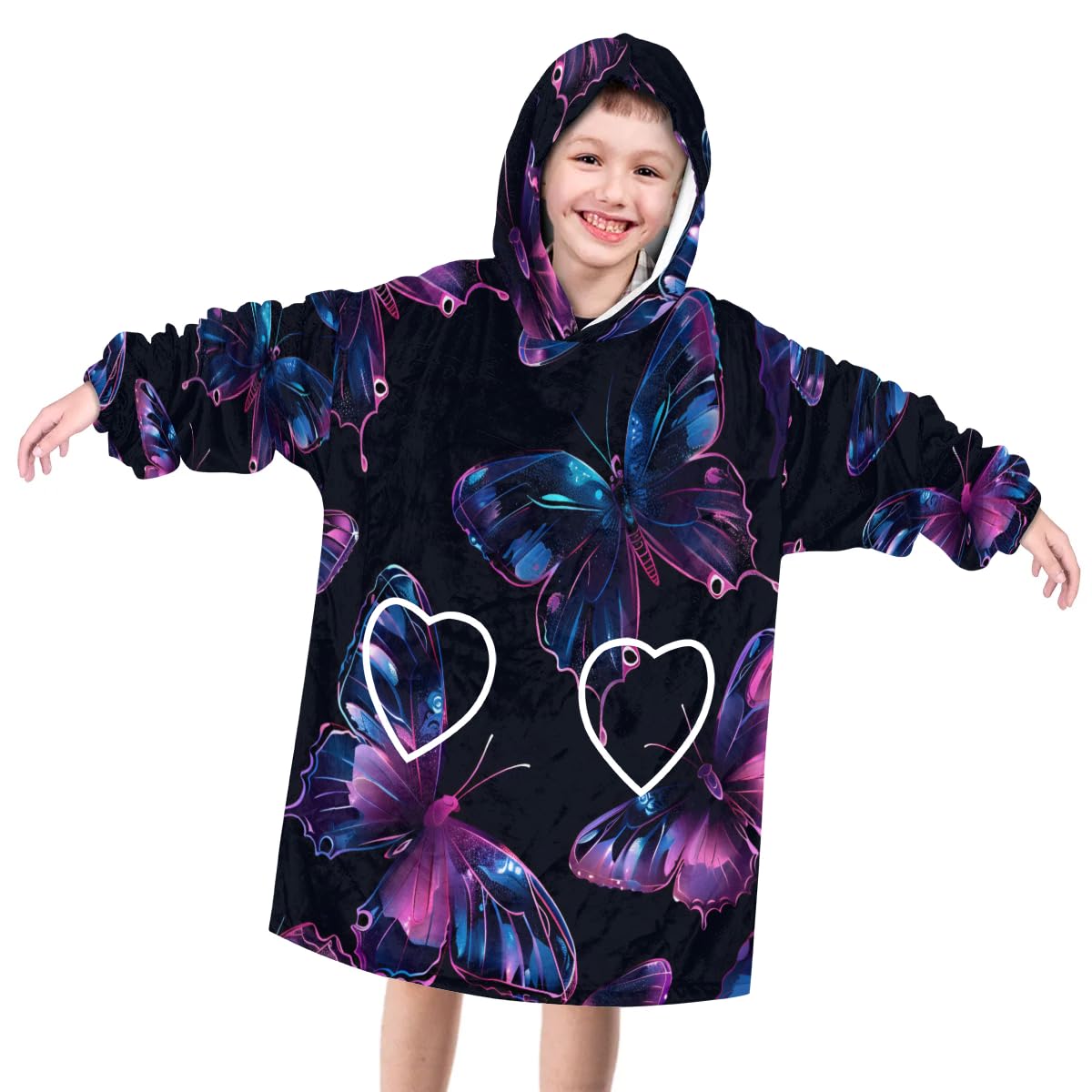 Wearable Blanket Hoodie for Kids, Sylvan butterfly Fleece Sweatshirt Blanket Oversized Blanket Sweatshirt with Pocket Flannel Warm Hooded Blanket 6-10 Year Old Girl Boy Gift, One Size