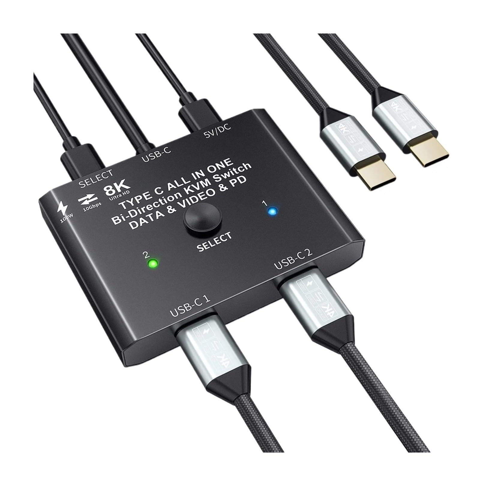 USB-C Switch,Bi-Directional USB C Switcher 2 in 1 Out/1 in 2 Out Type C KVM Switch Supports Video / 10Gbps Data Transfer-image-28
