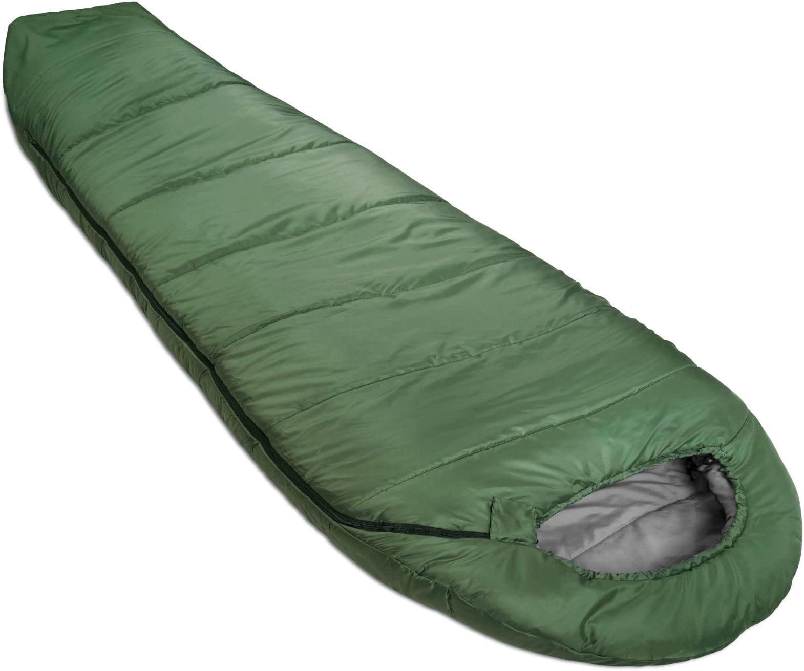 Amazon Basics 20°F Cold Weather Mummy Sleeping Bag for Hiking, Outdoor Camping with No-Snag Zipper, Portable, 82" x 33", Olive Green