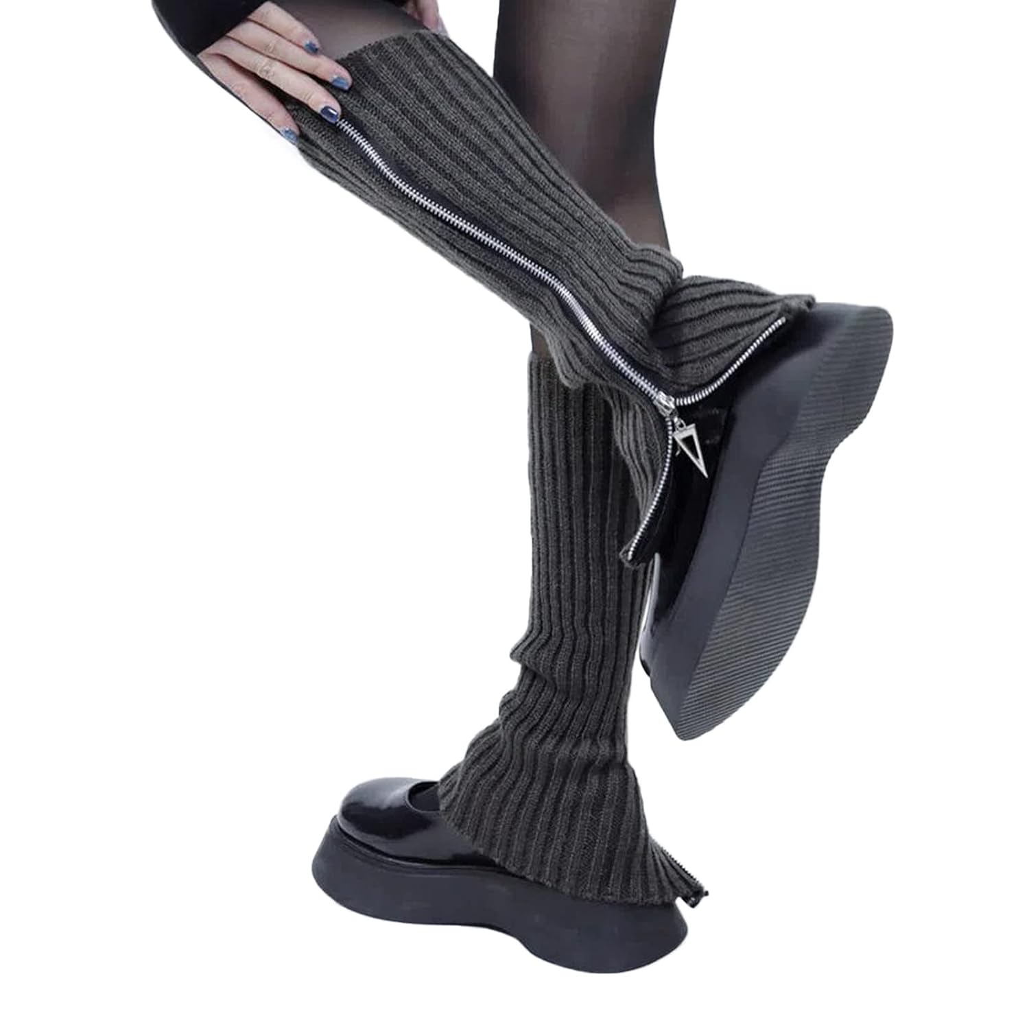 Knitted Leg Warmers Women Y2K Knee High Zip Up Cute Trendy Boot Cuffs Kawaii Winter Fall Harajuku Lolita