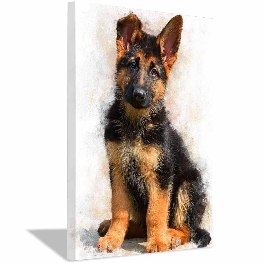 ZAMAEIU Canvas Print Wall Art German Shepherd puppys Abstract Dog Animal Paintings, Suitable for living room, bedroom, for Kids Room Decoretc.(black)-80x120cm Framed