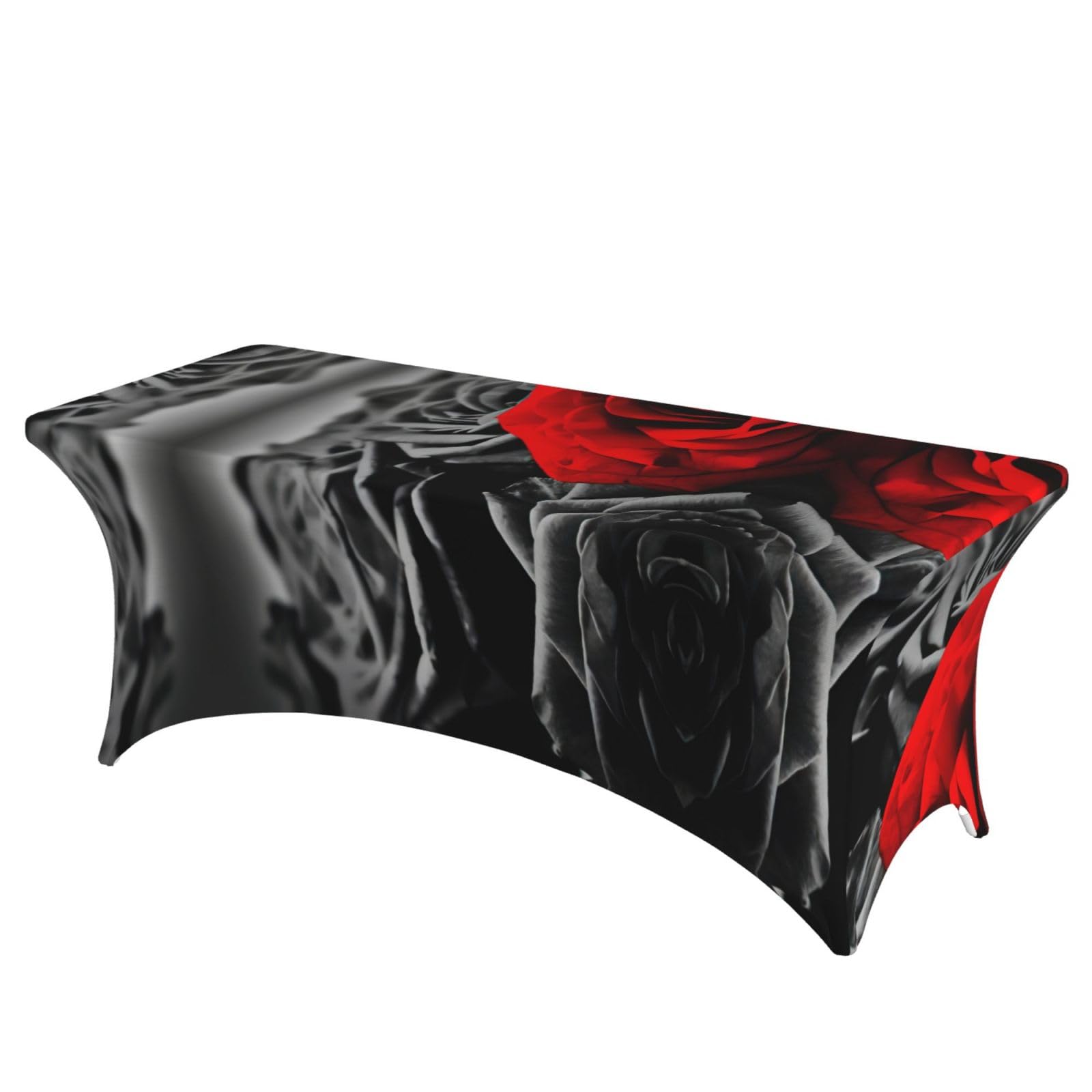 Nappe extensible imprimée roses rouges et noires pour table de buffet de 1,8 m
