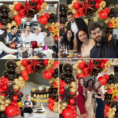 Bonropin 161pcs Red Black and Gold Balloons Garland Arch Kit with 5/10/12/18in Red Black Gold Balloons Explosion Star Balloons for 2025 Graduation Anniversary Casino Wedding Birthday Party Decorations by Bonropin - Used condition - Image 6