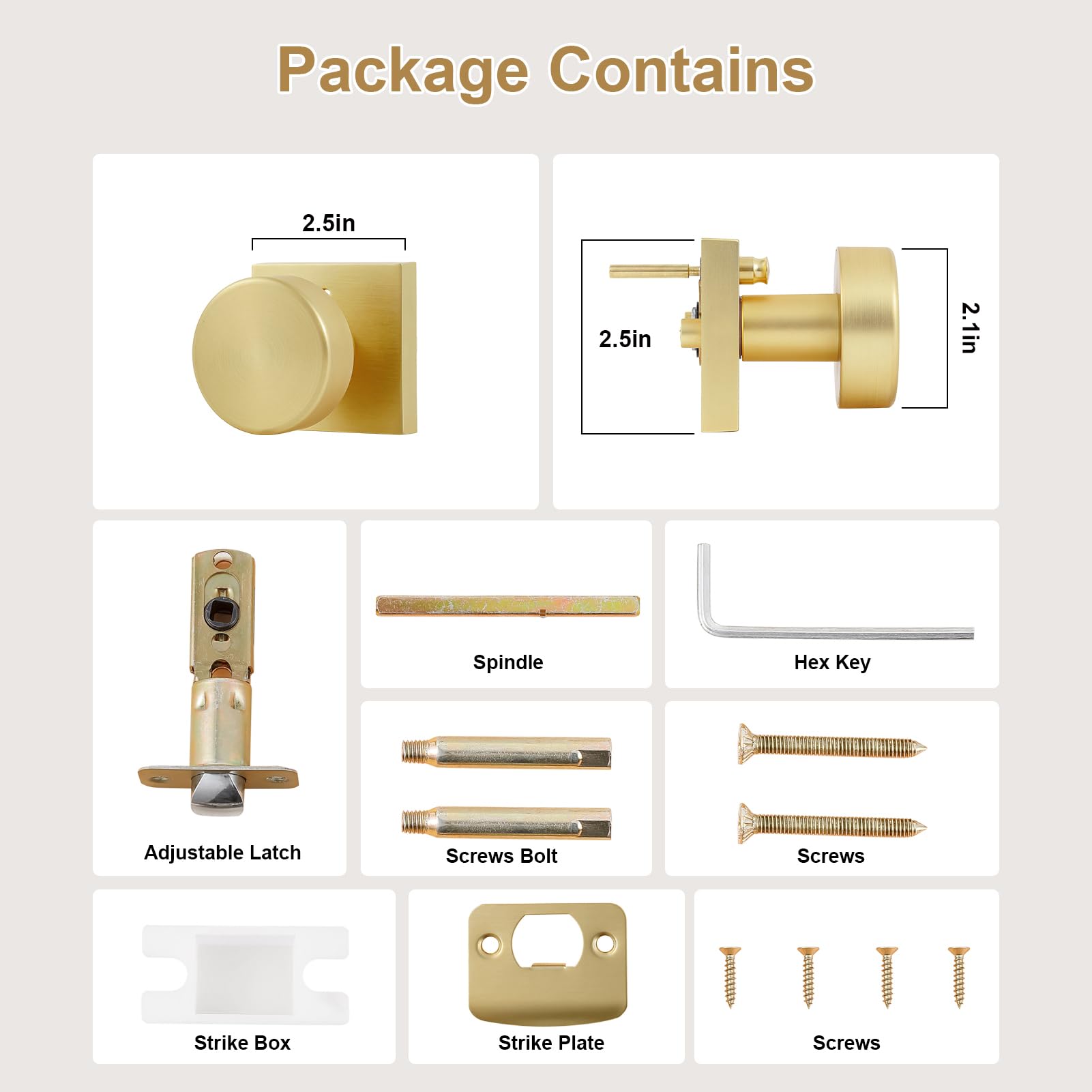 Privacy Gold Door Knobs - Satin Brass Locks -6