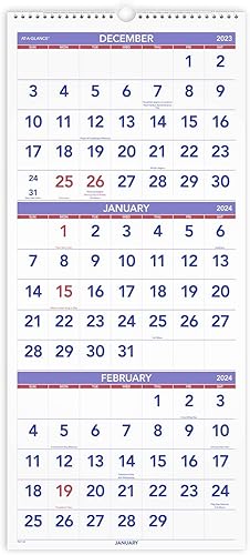 AT-A-GLANCE Calendario de pared 2024, 12 x 27 pulgadas, grande, vertical, referencia de 3 meses (PM112824)