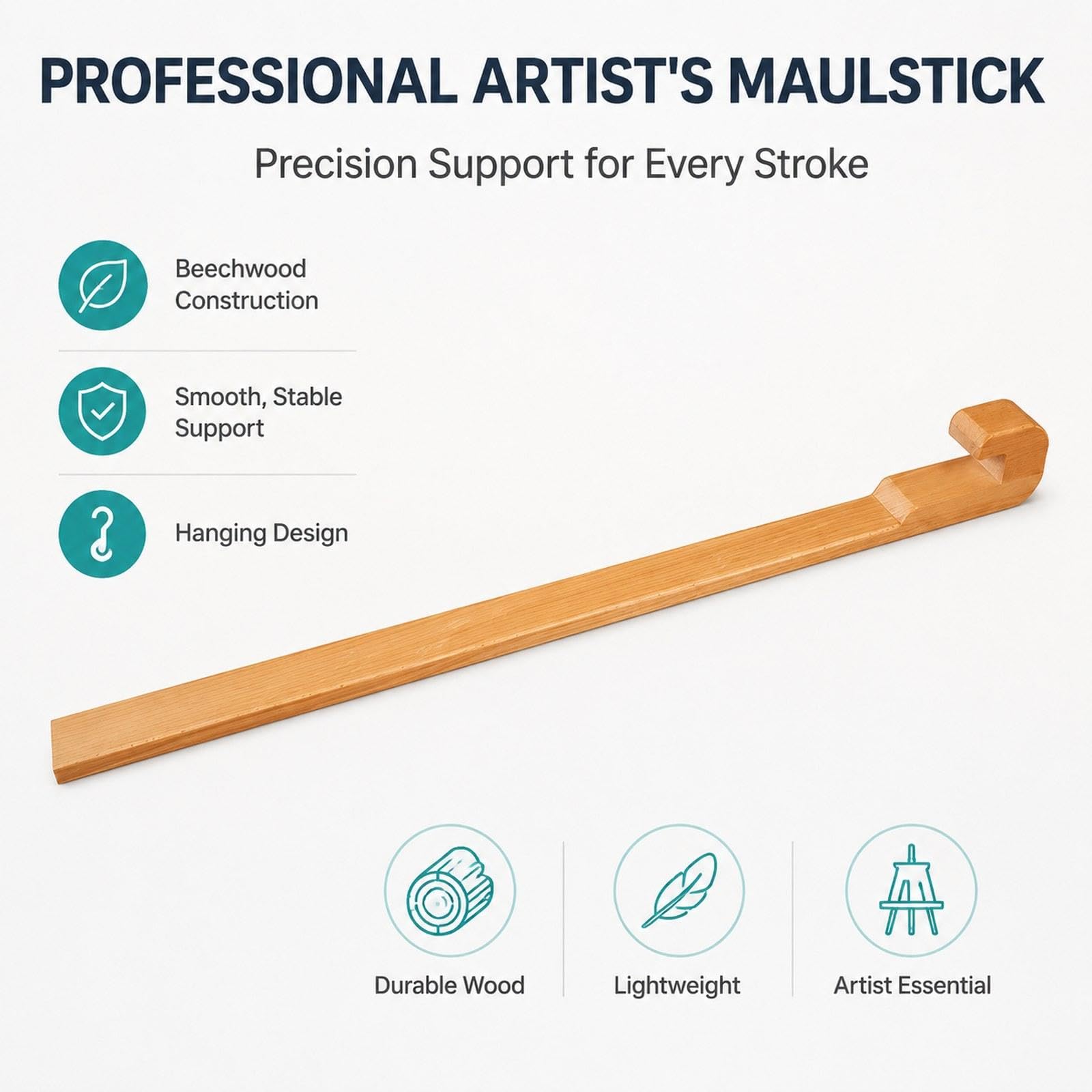Soporte de Mano de Madera para Pintor, Varilla de Apoyo para Dibujo con Construcción de Madera Confiable Y Gancho Innovador, Adecuado para Pintura Al
