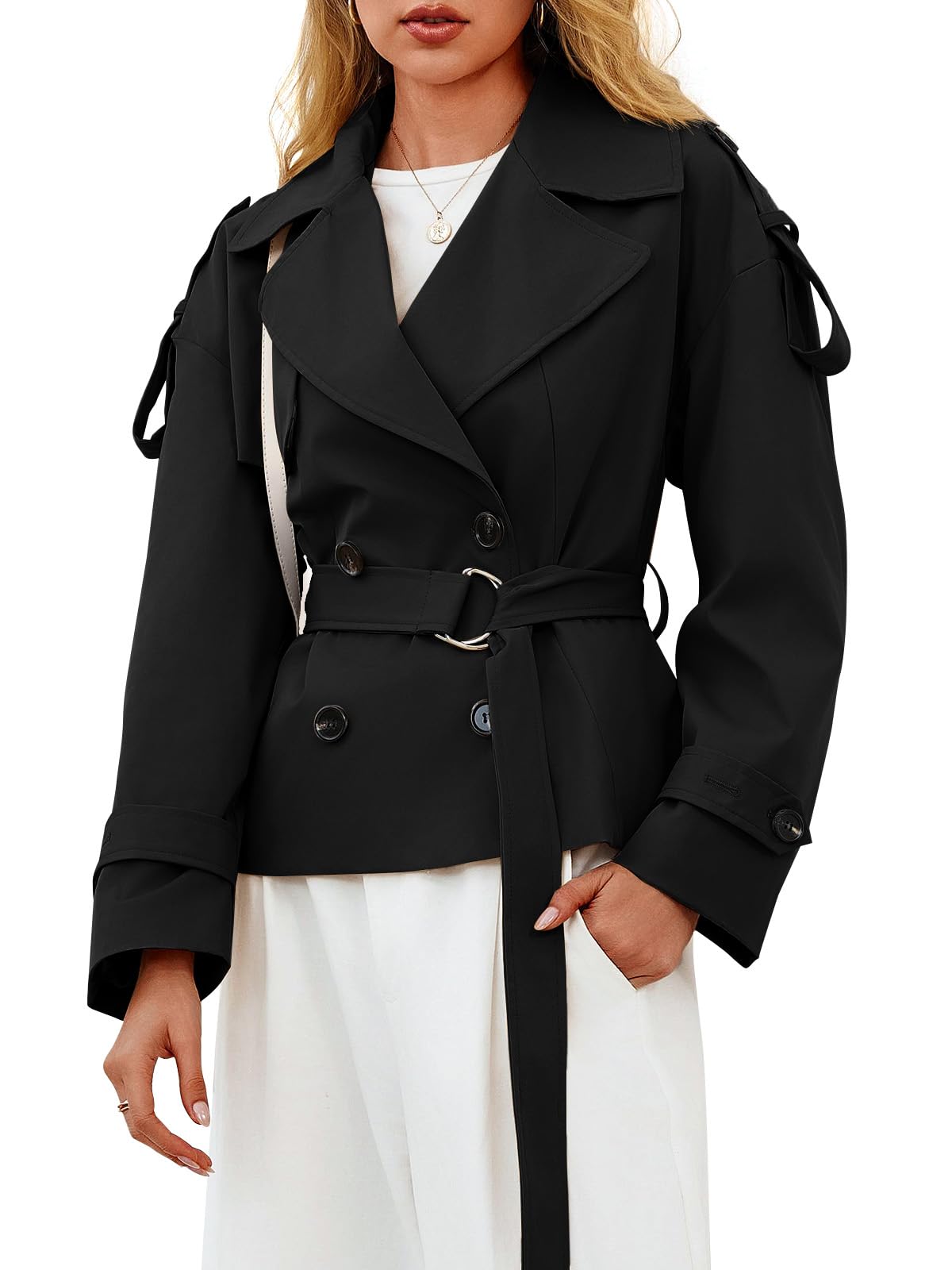 Tankaneo Trench corto da donna casual doppiopetto giacca corta autunno moda capispalla con cintura