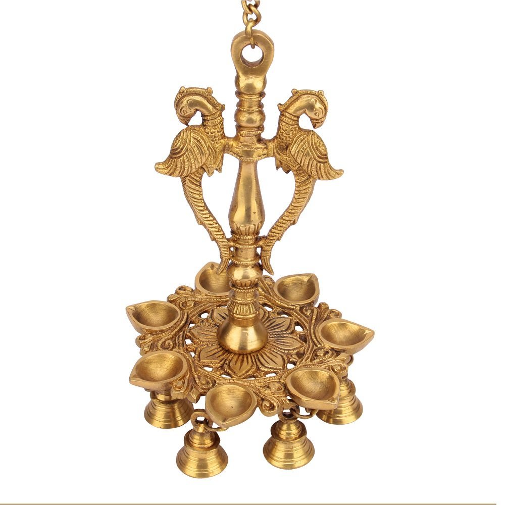 Kartique Peacock Wall Hanging Brass Diya With Bells Home Decor Chain Diya