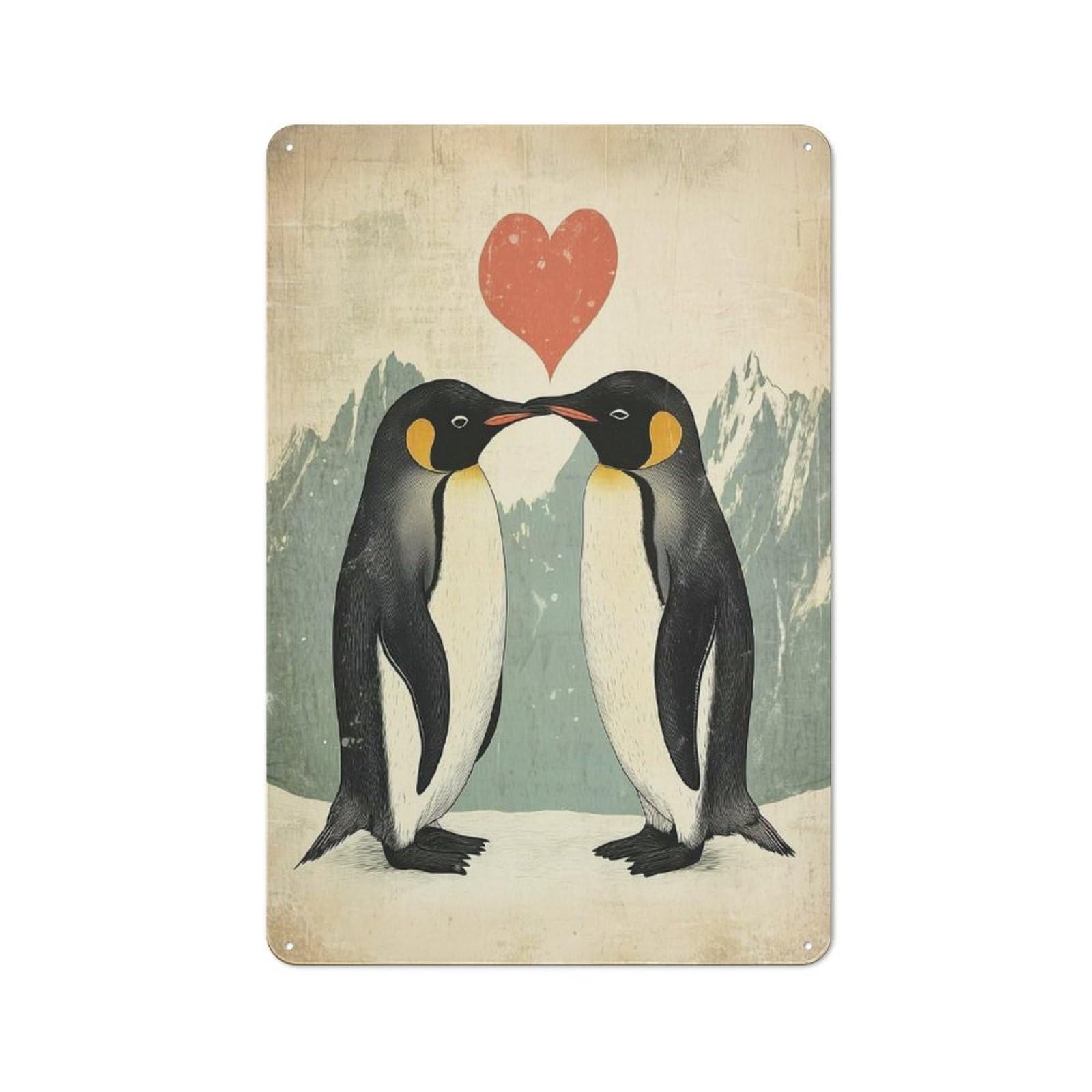 Junmoney Style-18 Penguin Love Mountain Art Rustic Metal Plaque 30X20cm For Café Or Restaurant, Wall Decor For People Reorganising Café And Restaurant