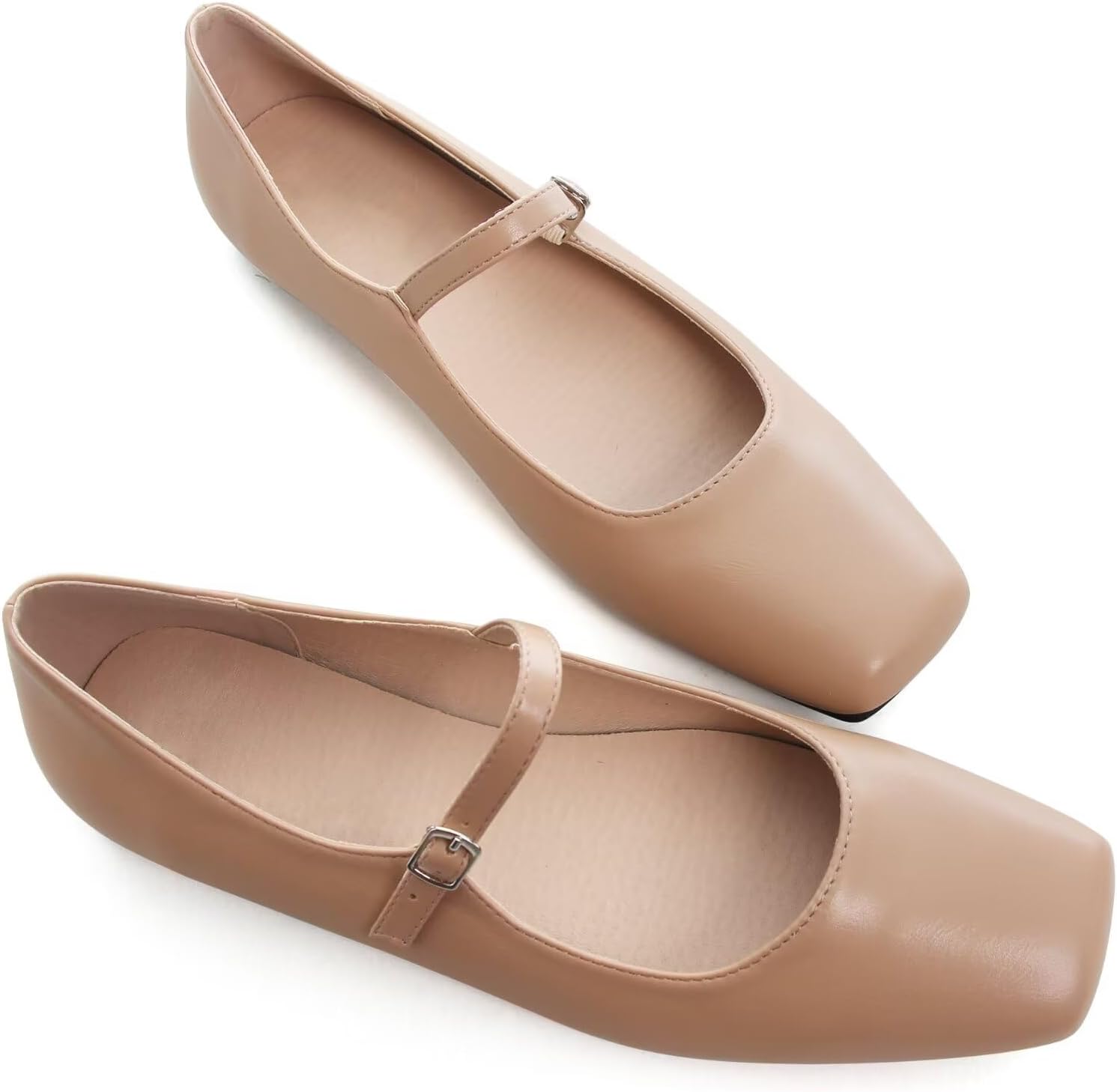 TN TANGNEST Leather Flats for Women Comfortable Square Toe Slip On Flats Soft Work Flats Retro Mary Jane Flats - Image 4