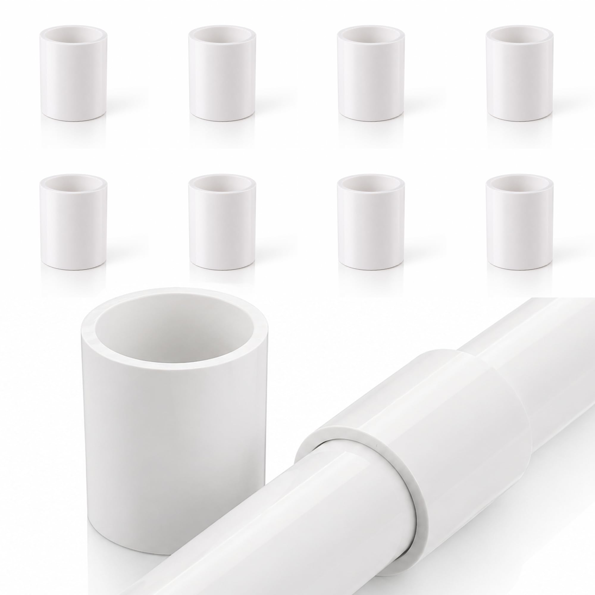 1-1/2 Inch PVC Pipe Coupling, White, 10 Pack (Sevenjungle)