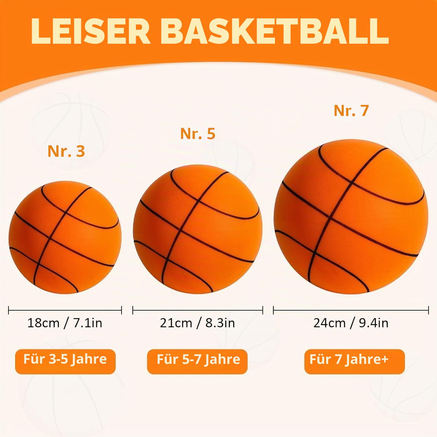 Leiser Basketball, Größe 7, für Indoor-Dribbling, geräuschfrei, 24 cm, für Indoor-Training