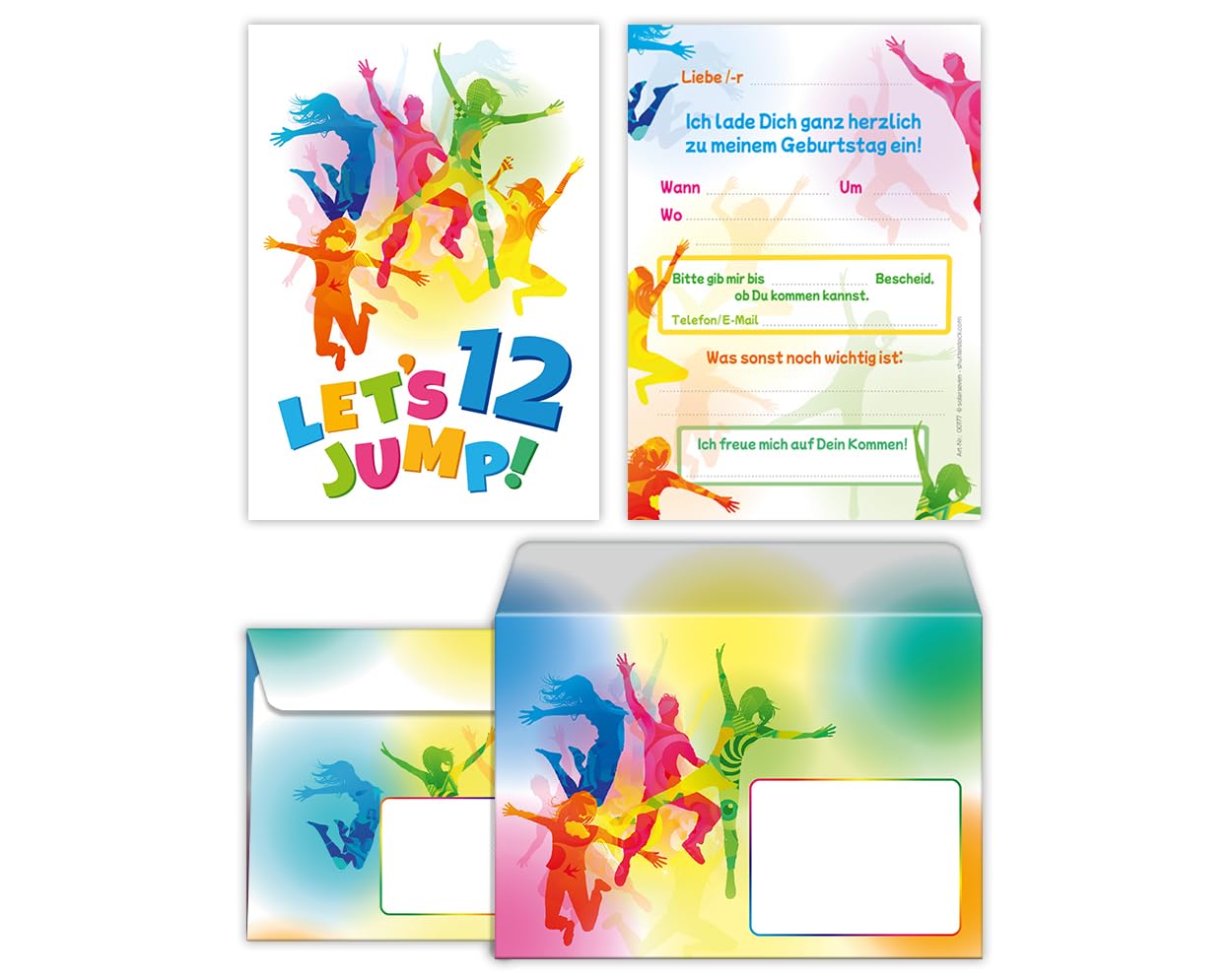 Junaversum 8 Einladungskarten incl. 8 Umschläge zum 12. Kindergeburtstag Jump Trampolin Jungen Mädchen Einladungen zwölfte Geburtstag Geburtstag