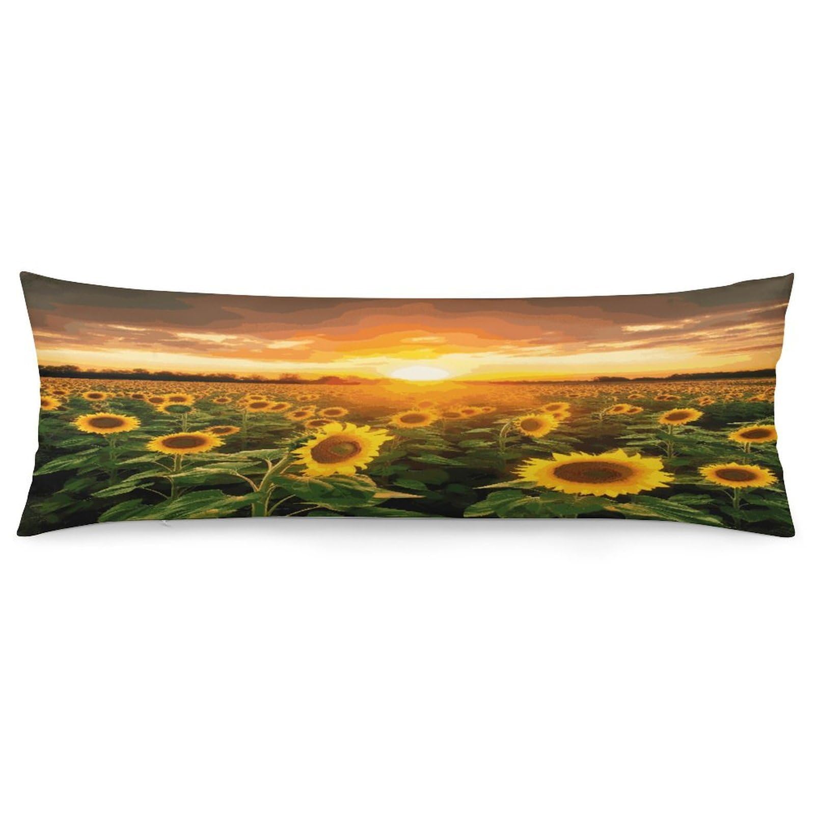 Sunflower Field Sunset Throw Pillow Covers with Silent Zipper Polyester Pillow Protectors Removable Pillow Cases Soft Pillowcase Cozy Pillow Sham Cushion Cover for Sofa Car Bed 20"x54"