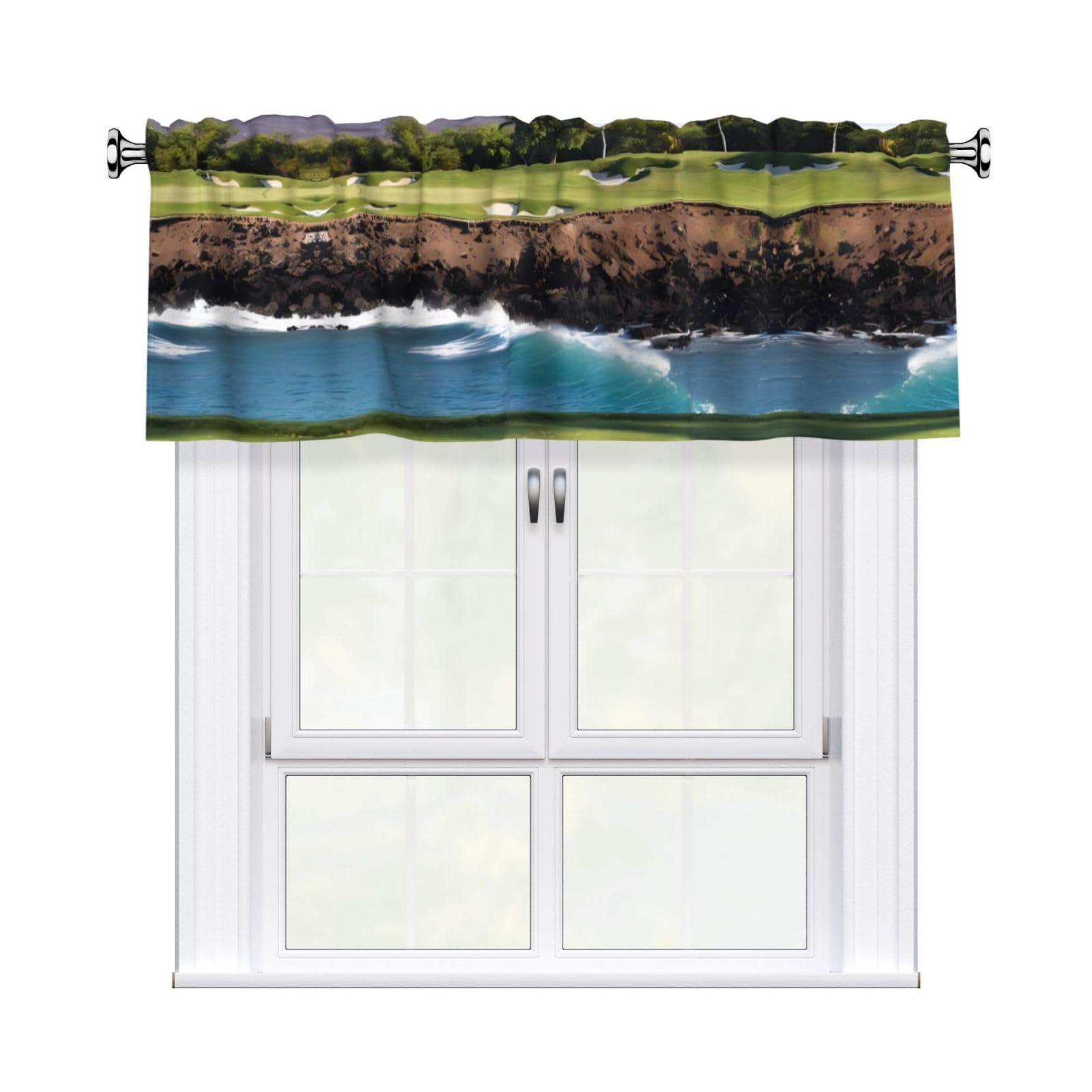 HJFCZH WHJSSF Hawaii Beach Golf Course Prints 54x18in Curtain Valance - Peach Skin Polyester Kitchen Cover with Light Filtering Floral & 3" Rod Pocket