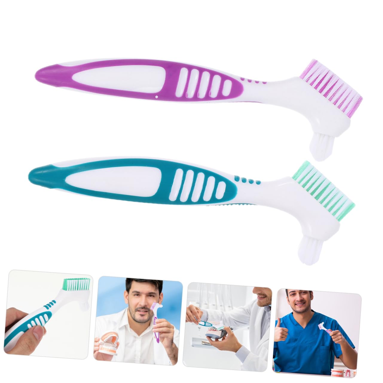 PACKOVE 20pezzi Spazzolino Per Dentiera Con Manico Antiscivolo Di Spazzole Per Pulizia Di Protesi e Apparecchi Ortodontici e Efficiente Per e Retainers