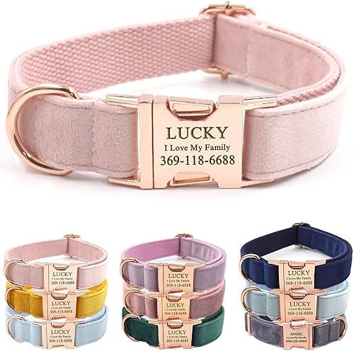 Miniatura 7 de PETDURO Collar de perro personalizado con nombre grabado con hebilla de metal de liberación rápida de oro rosa para perros hembras grandes, medianas