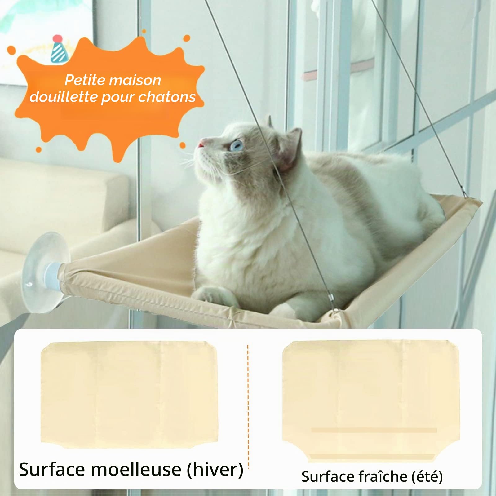 Cirulli Hamac Chat pour Fenêtre - Grande Étagère Murale, Fauteuil Inclinable Jusqu'à 25 kg, Lit Super Stable pour Bronzer, 54x30CM